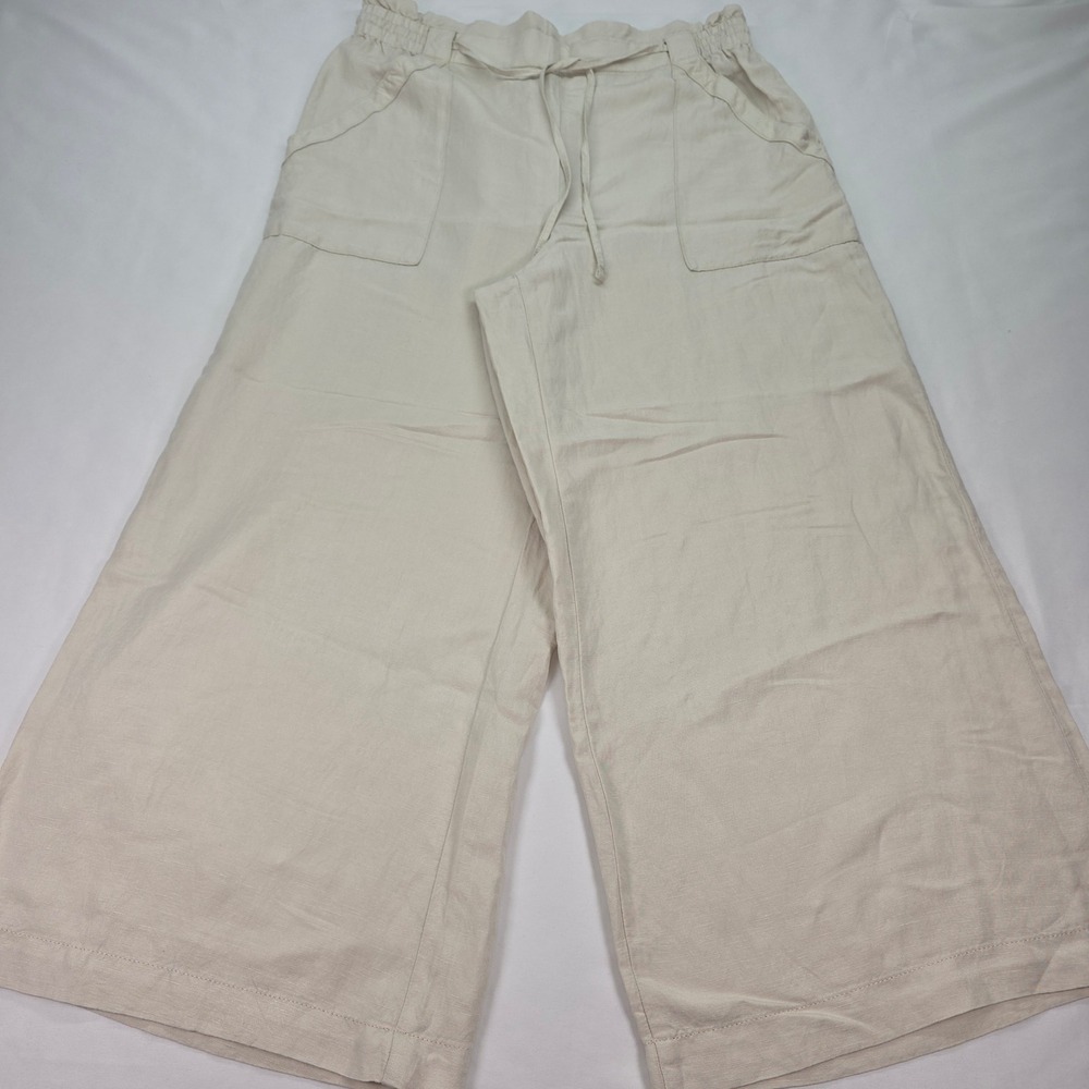 LOFT‎ Womens Linen Blend Wide Leg Paperbag Waist Pants Beige Large
